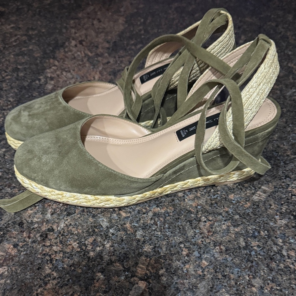 Steven By Steve Madden Olive closed toe Espadrille/Tie Ankle Wedges